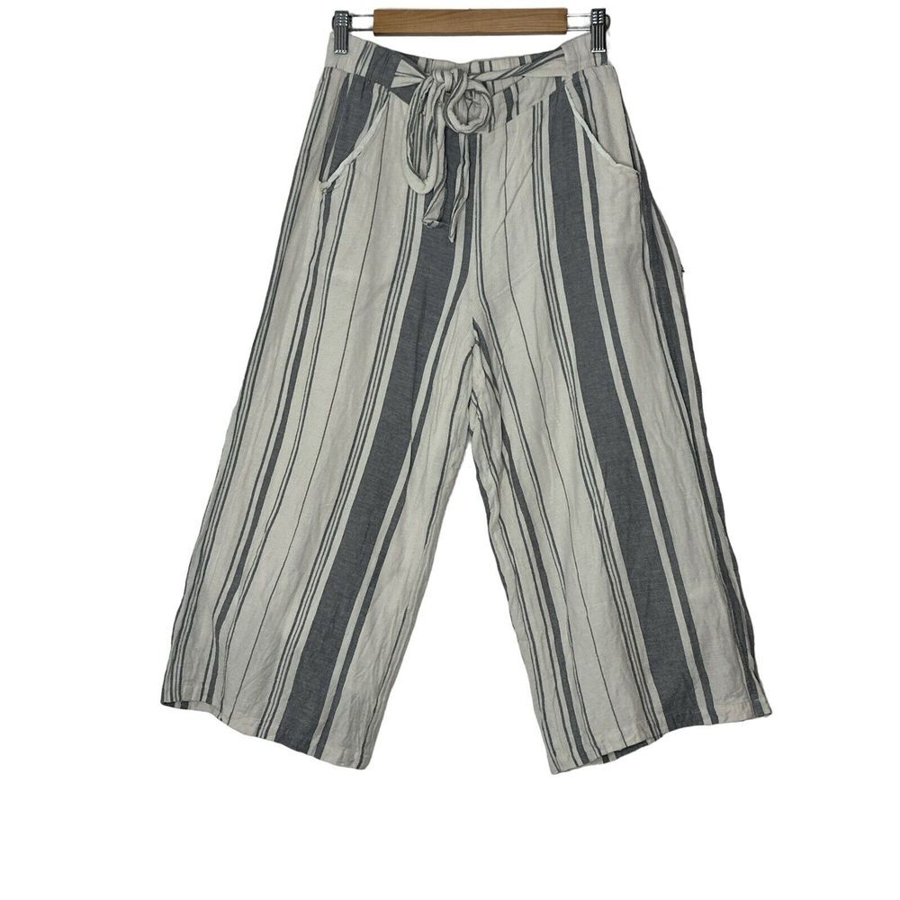 Altar'd State Pants‎ Women's Medium Pull On  Gray Beige Stripes Rayon Linen